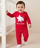 Doodle Poodle Single Jersey Knit Full Sleeves Night Suit With Star Print - Red