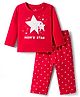 Doodle Poodle Single Jersey Knit Full Sleeves Night Suit With Star Print - Red