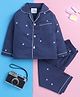 Knitting Doodles Pure Cotton Woven Full Sleeves Stars Printed Coordinating Night Suit Set - Navy Blue