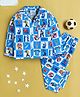 Knitting Doodles Pure Cotton Woven Full Sleeves Sports Theme Printed Coordinating Night Suit Set - White & Blue
