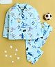 Knitting Doodles Pure Cotton Woven Full Sleeves Sports Theme Printed Coordinating Night Suit Set - Light Blue