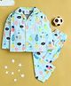 Knitting Doodles Pure Cotton Woven Full Sleeves Fruits Theme Printed Coordinating Night Suit Set - Light Blue