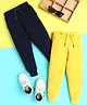 Knitting Doodles Terry Knit Pack Of 2 Solid Track Pants - Navy Blue & Yellow