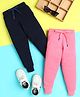 Knitting Doodles Terry Knit Pack Of 2 Solid Track Pants - Navy Blue & Pink