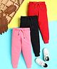Knitting Doodles  Terry Knit Pack Of 3 Solid Track Pants - Cherry Red Black & Pink