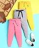 Knitting Doodles  Terry Knit Pack Of 3 Solid Track Pants - Yellow Grey & Pink