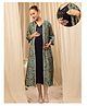 Zelena 100% Viscose Woven Mirrorwork Detailed & Threadwork Embroidered Maternity Dress With Side Seam Nursing Access & Three Fourth Sleeves Shrug - Deep Navy Blue