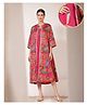 Zelena 100% Viscose Woven Mirrorwork Detailed & Threadwork Embroidered Maternity Dress With Side Seam Nursing Access & Three Fourth Sleeves Shrug - Bright Magenta