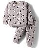 Ollypop Looper Knit Full Sleeves Co-ords Night Suit With Animal Print - Grey