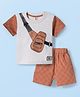 ToffyHouse Cotton Knit Half Sleeves Sling Bag Printed T-Shirt & Shorts Set - Off White & Brown