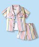 Toffyhouse Cotton Knit Half Sleeves Shirt With Inner Co-Ord T-Shirt & Shorts With Stripes - Pink & White