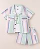 ToffyHouse Cotton Knit Half Sleeves Striped Shirt & Shorts Co-Ord Set With Printed T-Shirt - Multicolor