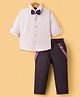 Radutu  Full Sleeves Solid Shirt & Pant Set With Suspender & Bow - Light Purple & Purple