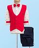 Radutu Full Sleeves 3 Pc Suit Set With Bow - White & Red
