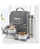 Borosil Slate Stainless Steel Lunchbox 280 ml x 3 Container with 600 ml Bottle Set Single Wall Dishwasher Safe with 1 Year Warranty - Grey