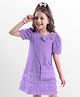 Hola Bonita Knit Half Sleeves Frock With Bow Applique & Sling Bag - Lilac