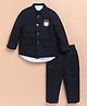 LITTLE COLLARS Terry Woven Full Sleeves Beads & Sequins Embellished Owl Designed Prince Coat & Pant With Shirt Set - Green