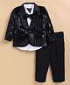 LITTLE COLLARS Velvet Woven Full Sleeves Striped 3 Piece Party Suit Set With Bow - Black