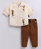 LITTLE COLLARS Cotton Woven Full Sleeves Floral Embroidered Shirt & Pant Set - Cream