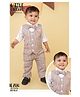 LITTLE COLLARS Cotton Woven Full Sleeves Striped 3 Piece Party Suit Set With Bow - Brown
