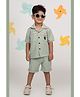 LITTLE COLLARS Cotton Knit Half Sleeves Number 7 Patch Detailed Shirt & Short Set - Green