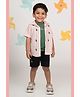 LITTLE COLLARS Pure Cotton Woven Half Sleeves Gingham Checked Shirt & Shorts With Tee Set - Pink