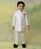 LITTLE COLLARS Blended Woven Full Sleeves Sequins Embellished  Sherwani Pant Set With Brooch - White