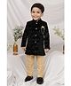 LITTLE COLLARS Velvet Woven Full Sleeves Textured Sherwani Pant Set With Brooch - Black