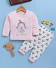 Blushh Berry Cotton Knit Full Sleeves Sweet Princess Text Printed Tee With Jogger Set - Pink