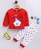 Blushh Berry Cotton Knit Full Sleeves Little Kind Heart Text Printed Tee With Jogger Set - Red