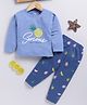 Blushh Berry Cotton Knit Full Sleeves Serious Dont Be So Text Printed Tee & Pajama Set - Royal Blue