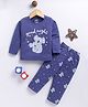 Blushh Berry Cotton Knit Full Sleeves Good Night Text And Koala Bear Printed Tee With Coordinating Pajama Set - Blue