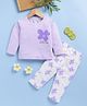 Blushh Berry Cotton Knit Full Sleeves Floral Printed Tee & Pajama Set - Lilac