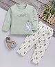 Blushh Berry Cotton Knit Full Sleeves Candy Text And Baby Dinosaur Printed Tee With Coordinating Pajama Set - Light Green