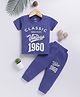 Blushh Berry Cotton Knit Half Sleeves Vintage 1960 Text Printed Tee With Jogger Set - Navy Blue
