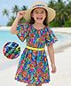 Hola Bonita Woven Half Sleeves Floral Printed Frock with Belt - Multicolor
