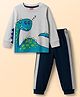 Babyhug Cotton Knit Full Sleeves Night Suit With Dino Print - Grey