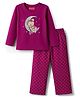 Babyhug Cotton Knit Full Sleeves Night Suit With Polka Dot & Teddy Print - Dark Pink