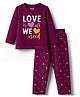 Babyhug Cotton Knit Full Sleeves Night Suit With Text Print - Purple