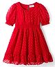 Hola Bonita Woven Half Puffed Sleeves Solid Color Dress - Red