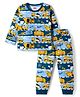 Babyhug Cotton Knit Full Sleeves Co-ords Night Suit With Animal Print - Navy Blue