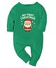 Zeezeezo 100% Cotton Knit Christmas Theme Full Sleeves My First Christmas Text Printed Romper - Green