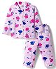 Doodle Poodle 100% Cotton Knit Full Sleeves Co-Ords Shirt & Pyjama Night-Suit With Floral Print - Pink