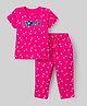 Doodle Poodle 100% Cotton Single Jersey Knit Half Sleeves Co-ords T-Shirt Style & Pajama Night Suit With Floral Print - Fuchsia