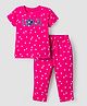 Doodle Poodle 100% Cotton Single Jersey Knit Half Sleeves Co-ords T-Shirt Style & Pajama Night Suit With Floral Print - Fuchsia