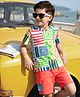 OLLINGTON ST. Cotton Knit Half Sleeves Printed T-Shirt & Shorts Set - Multicolor & Coral