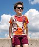 OLLINGTON ST. Cotton Knit Half Sleeves Tiger Printed T-Shirt & Knit Shorts Set - White & Maroon