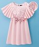 Hola Bonita Knit Half Flutter Sleeves Party Dress with Belt Bow Applique & Sequin Detailing - Pink