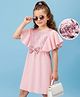 Hola Bonita Knit Half Flutter Sleeves Party Dress with Belt Bow Applique & Sequin Detailing - Pink