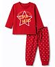 Doodle Poodle Single Jersey Knit Full Sleeves T-Shirt & Pyjama Night Suit with Star Print - Red